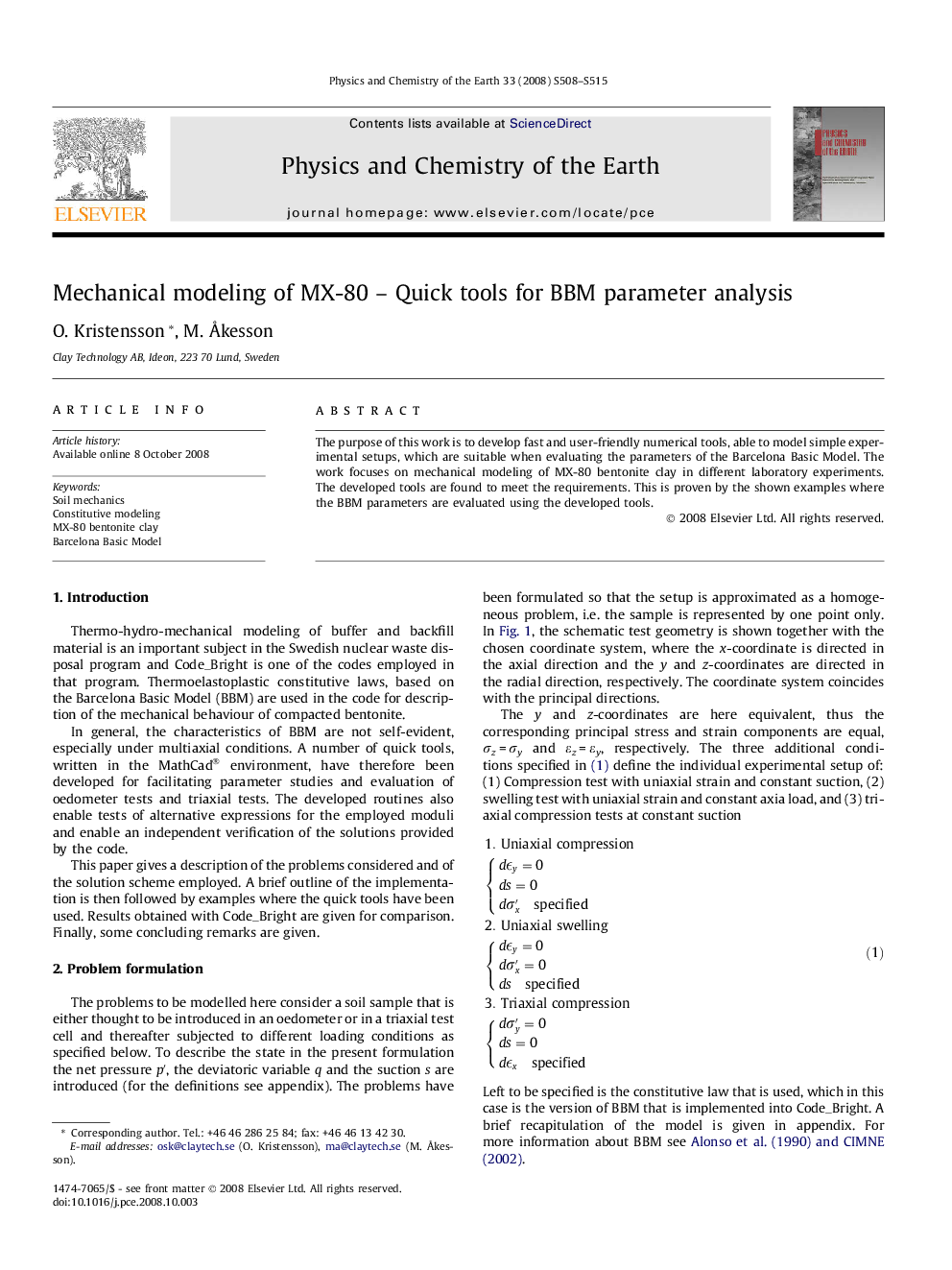 Mechanical modeling of MX-80 – Quick tools for BBM parameter analysis