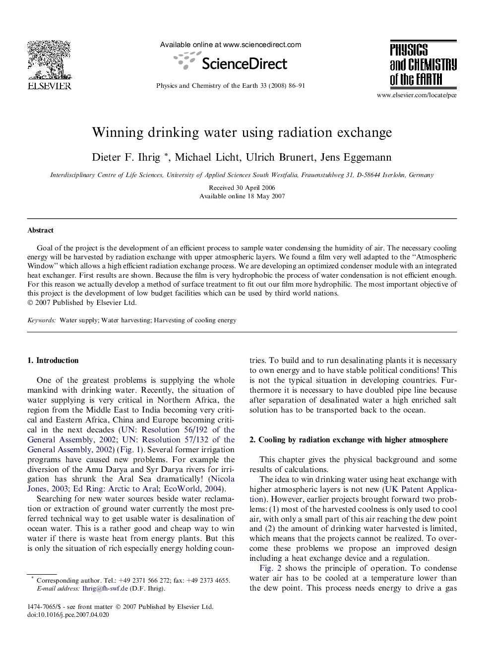 Winning drinking water using radiation exchange