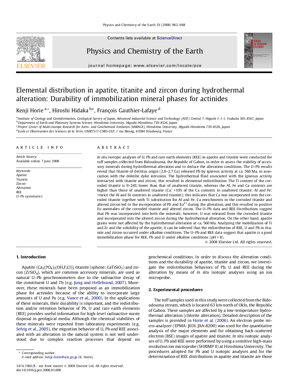 Elemental distribution in apatite, titanite and zircon during hydrothermal alteration: Durability of immobilization mineral phases for actinides