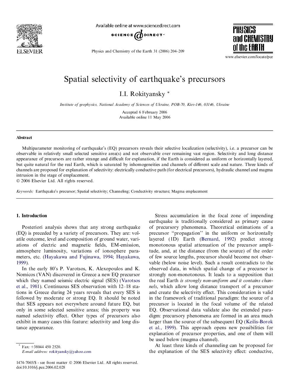 Spatial selectivity of earthquake’s precursors