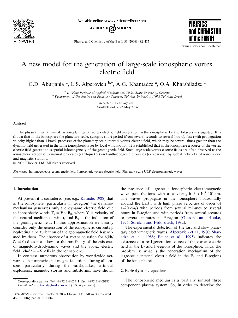 عکس صفحه اول مقاله: A new model for the generation of large-scale ionospheric vortex electric field A new model for the generation of large-scale ionospheric vortex electric field