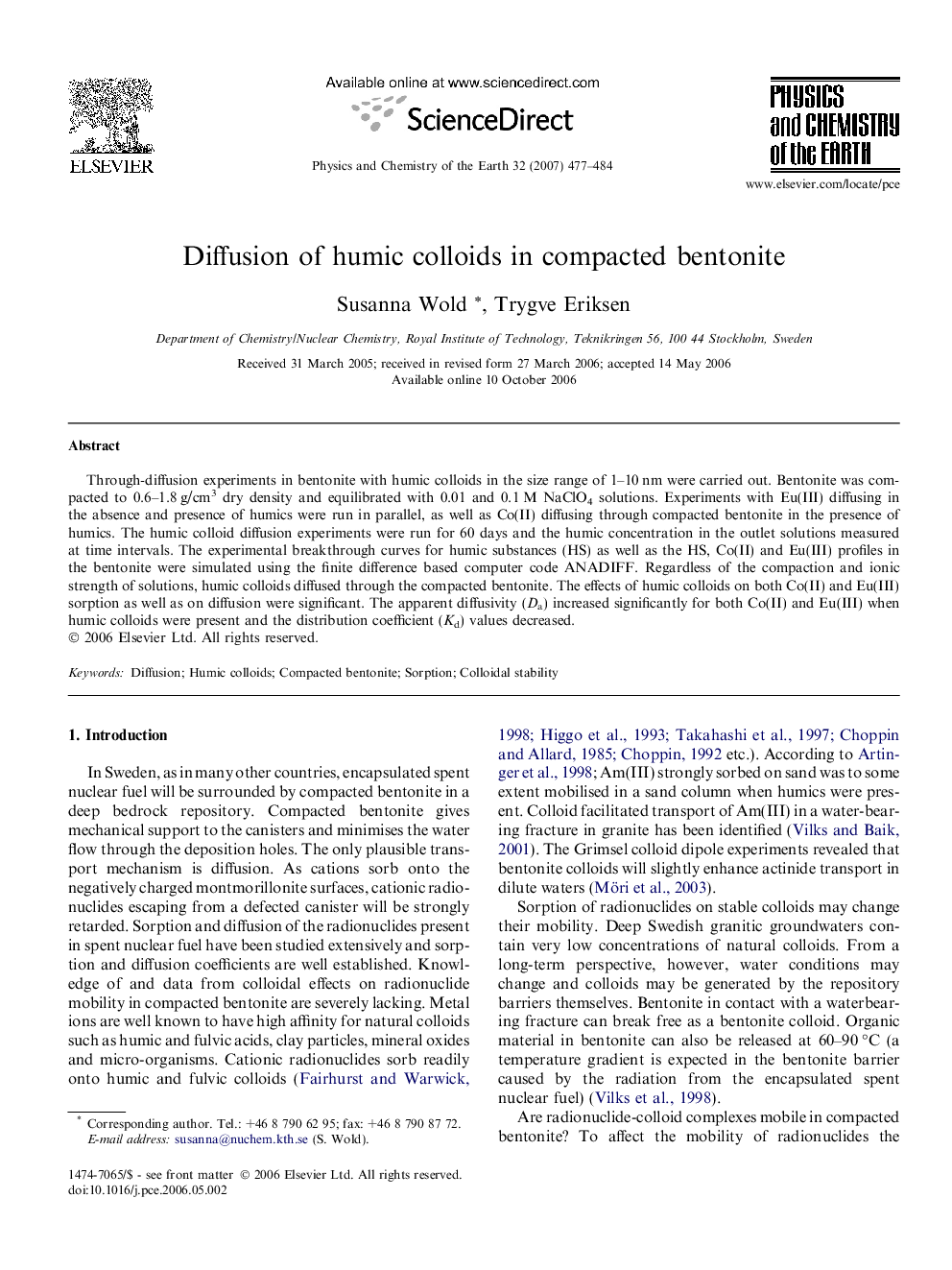 Diffusion of humic colloids in compacted bentonite