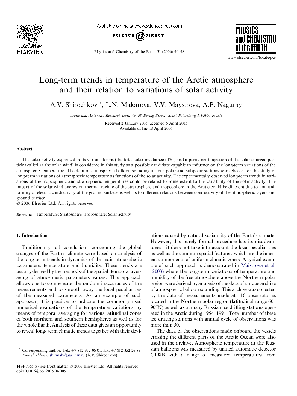 Long-term trends in temperature of the Arctic atmosphere and their relation to variations of solar activity