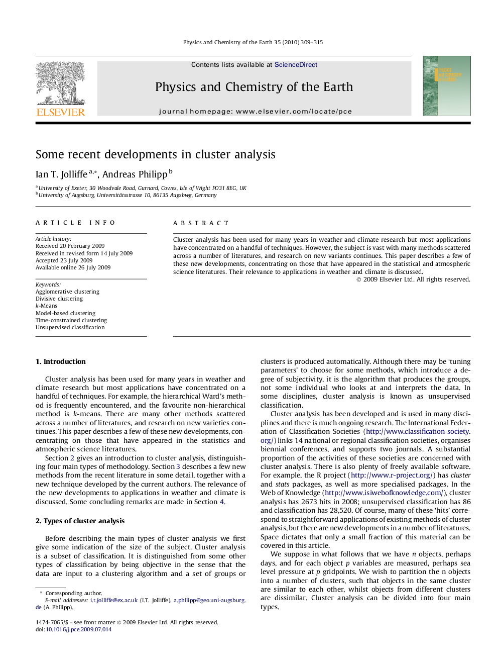 Some recent developments in cluster analysis