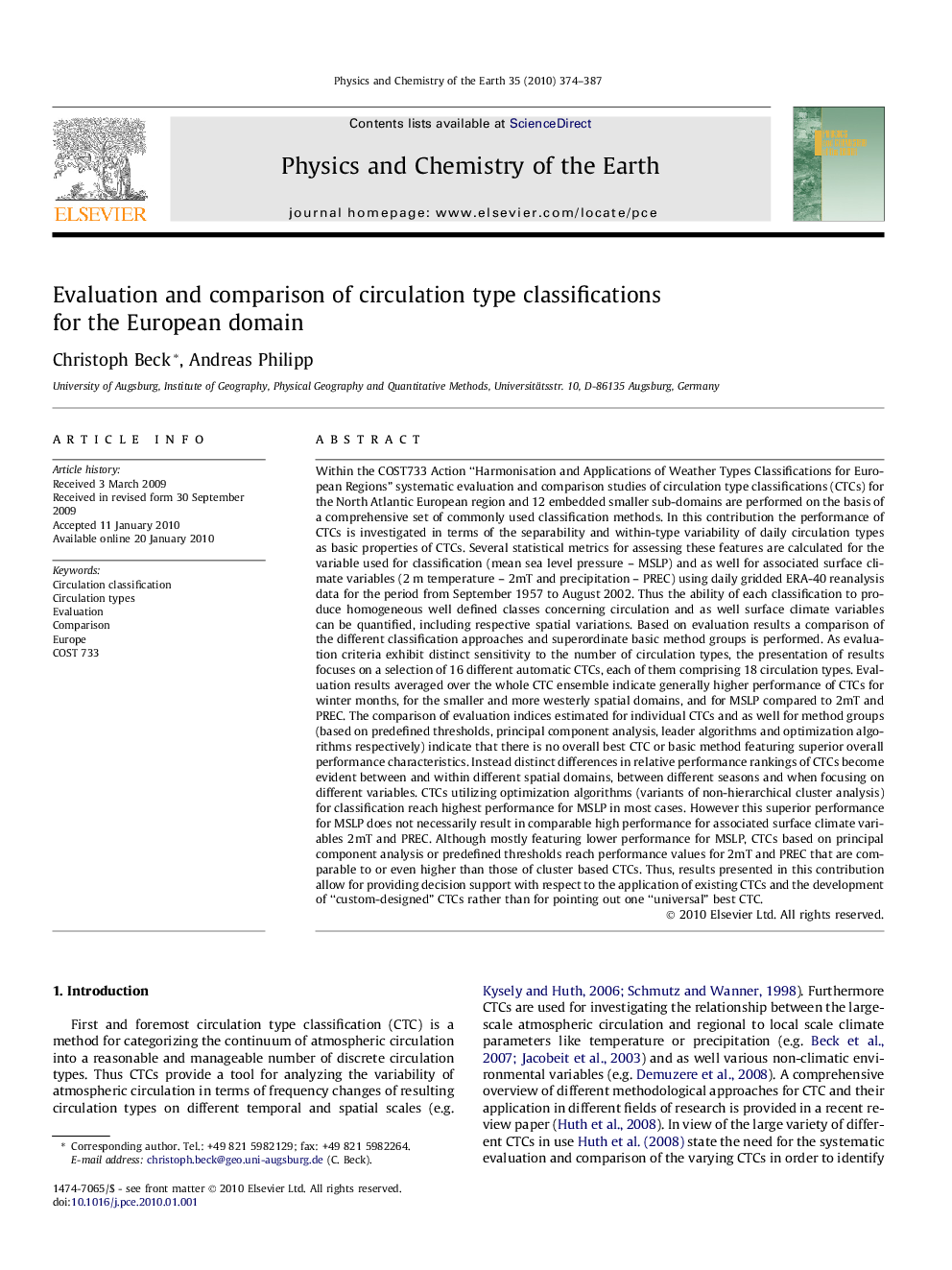 عکس صفحه اول مقاله: Evaluation and comparison of circulation type classifications for the European domain Evaluation and comparison of circulation type classifications for the European domain
