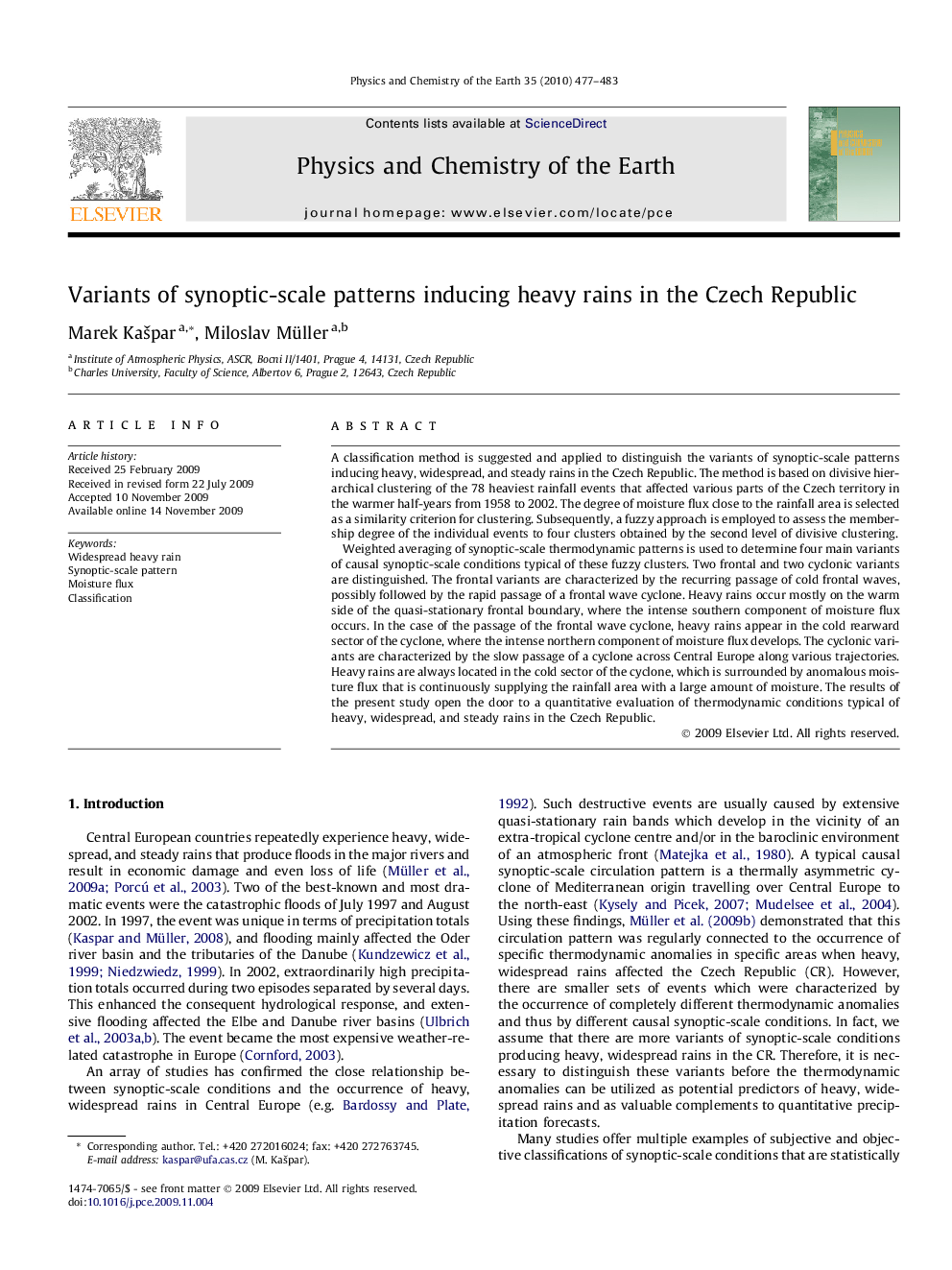 عکس صفحه اول مقاله: Variants of synoptic-scale patterns inducing heavy rains in the Czech Republic Variants of synoptic-scale patterns inducing heavy rains in the Czech Republic