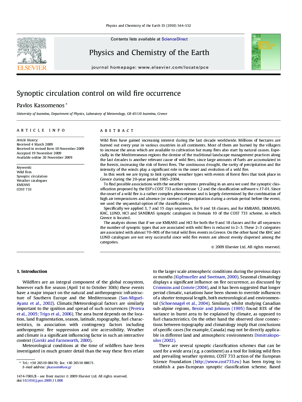 عکس صفحه اول مقاله: Synoptic circulation control on wild fire occurrence Synoptic circulation control on wild fire occurrence