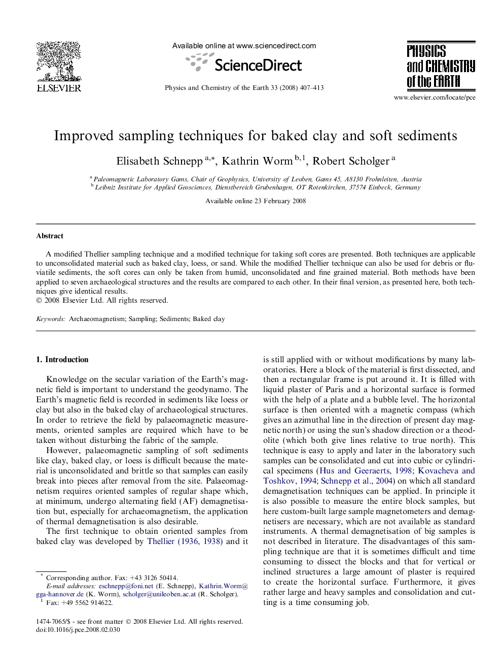 Improved sampling techniques for baked clay and soft sediments