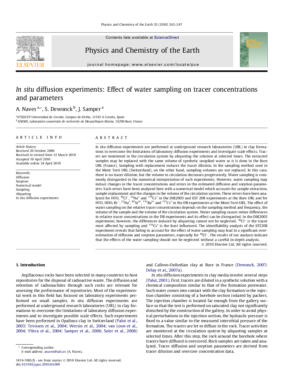 In situ diffusion experiments: Effect of water sampling on tracer concentrations and parameters