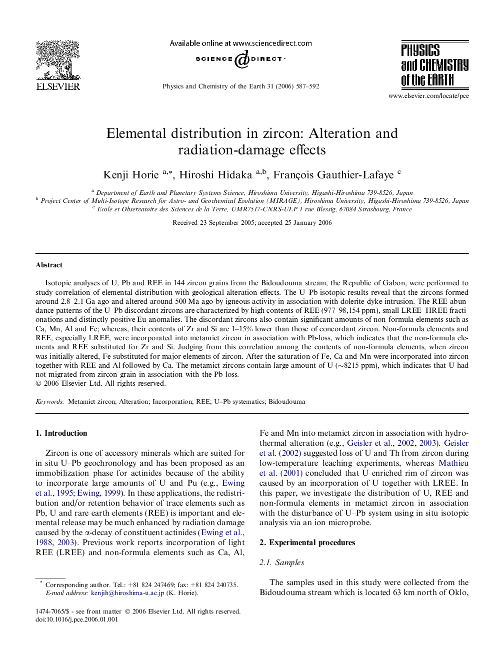 Elemental distribution in zircon: Alteration and radiation-damage effects