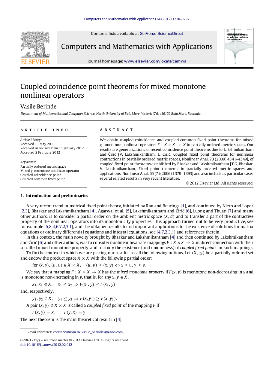 Coupled coincidence point theorems for mixed monotone nonlinear operators