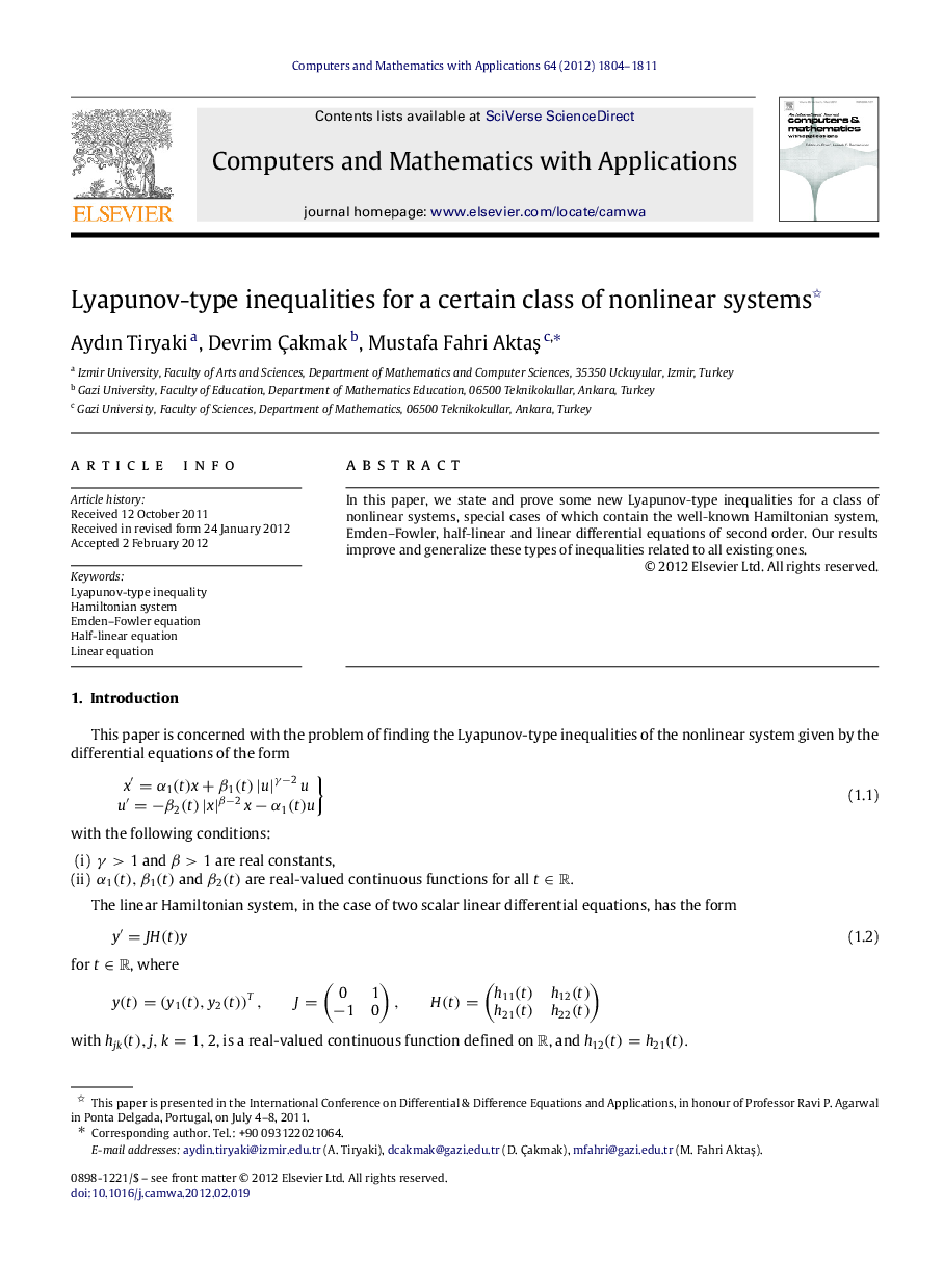 Lyapunov-type inequalities for a certain class of nonlinear systems