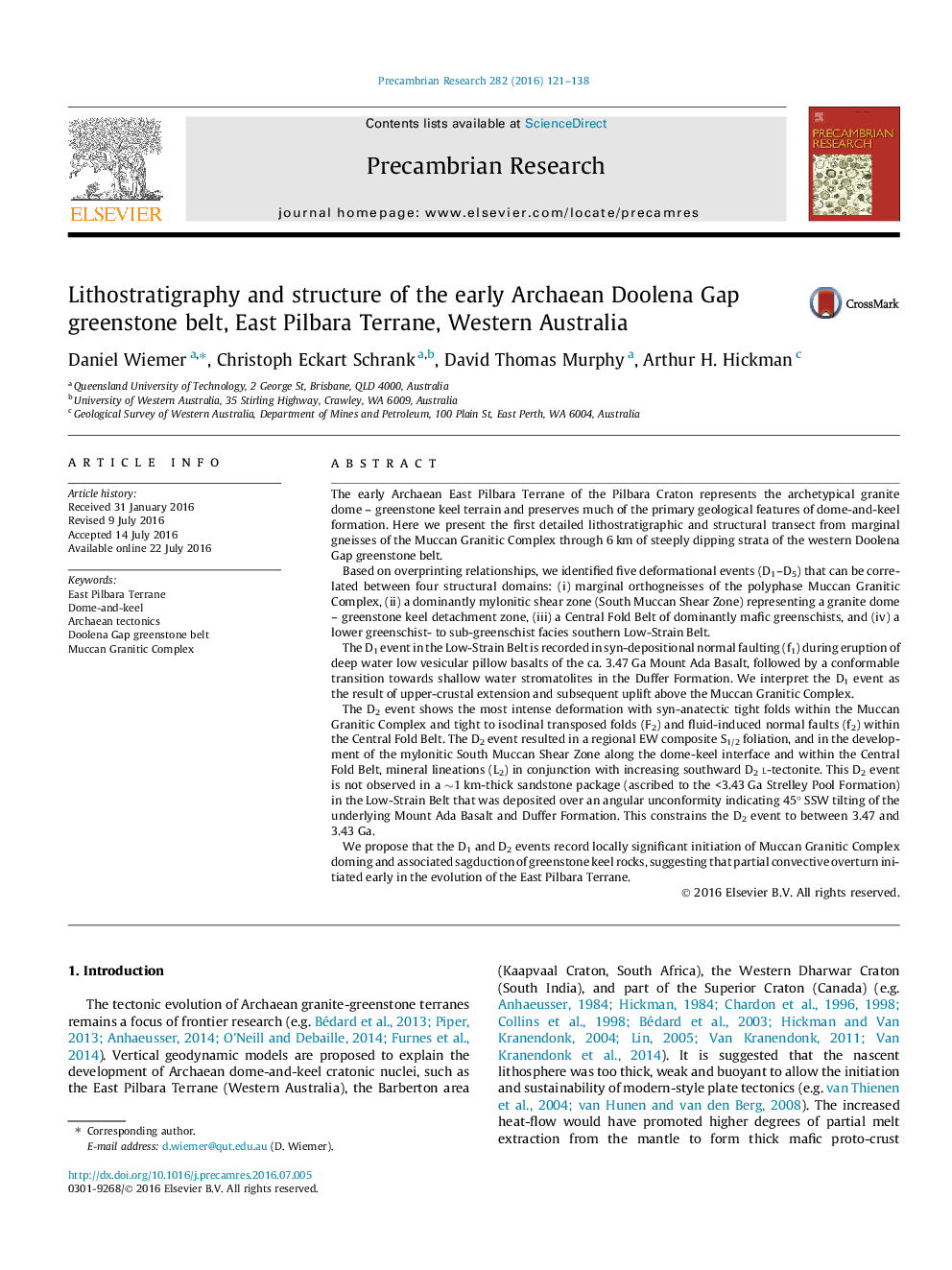 Lithostratigraphy and structure of the early Archaean Doolena Gap greenstone belt, East Pilbara Terrane, Western Australia