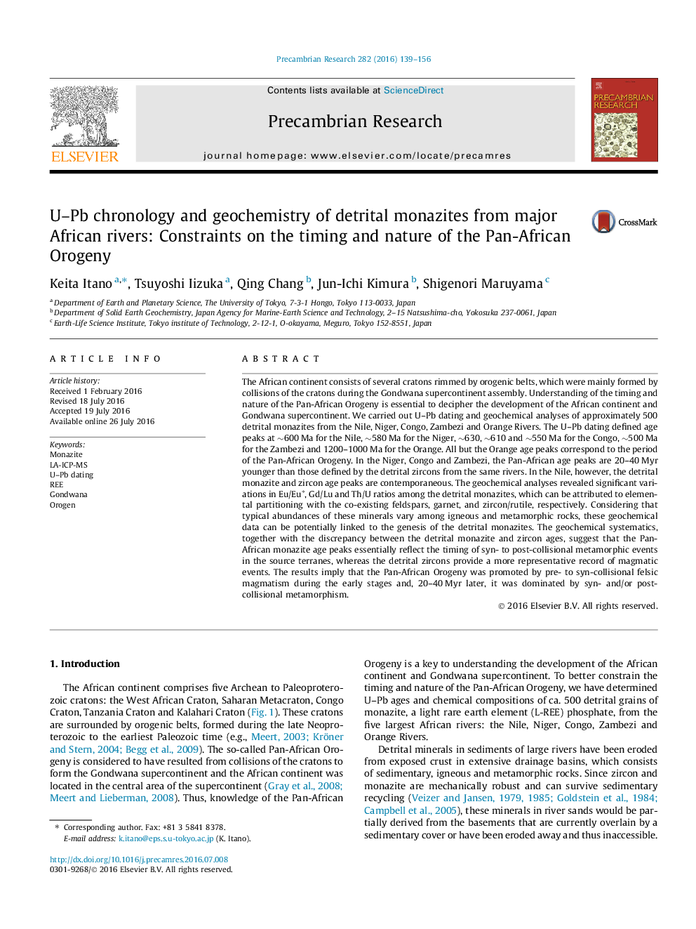 U–Pb chronology and geochemistry of detrital monazites from major African rivers: Constraints on the timing and nature of the Pan-African Orogeny