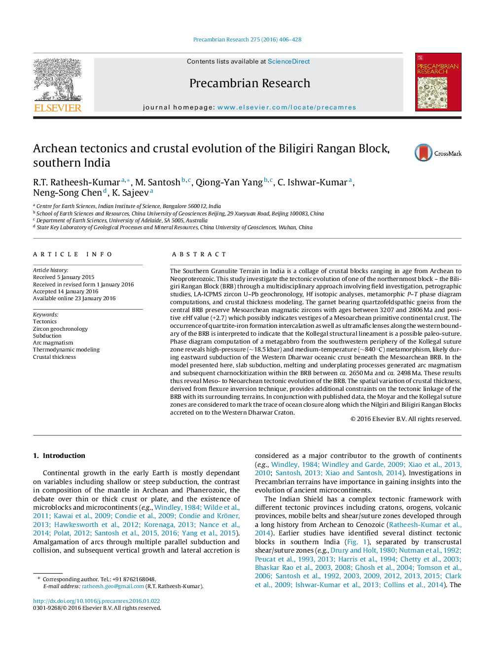 عکس صفحه اول مقاله: Archean tectonics and crustal evolution of the Biligiri Rangan Block, southern India Archean tectonics and crustal evolution of the Biligiri Rangan Block, southern India