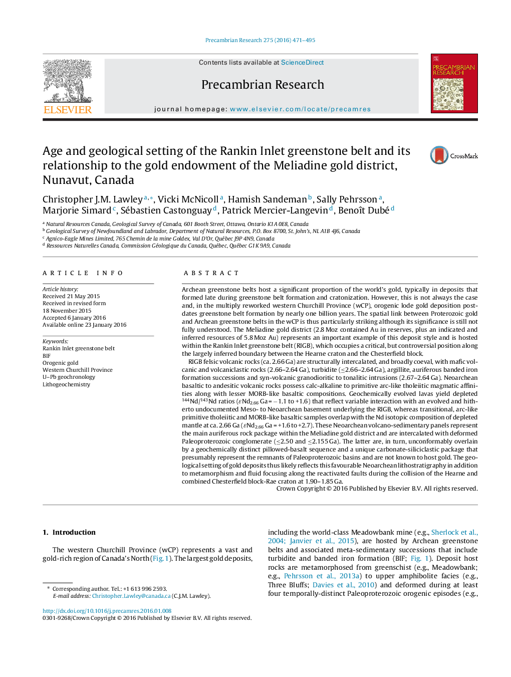 Age and geological setting of the Rankin Inlet greenstone belt and its relationship to the gold endowment of the Meliadine gold district, Nunavut, Canada