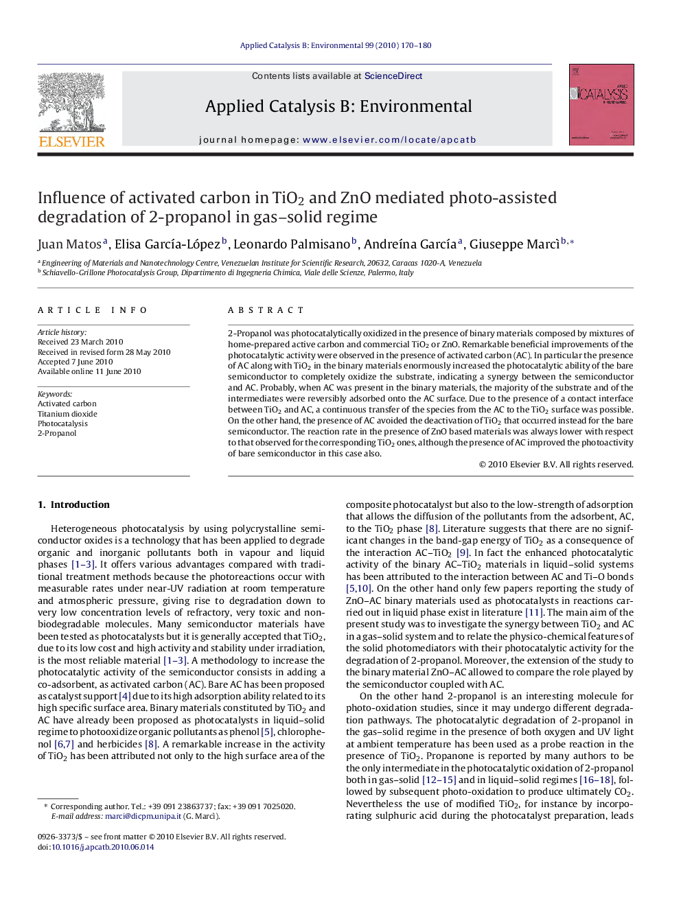 Influence of activated carbon in TiO2 and ZnO mediated photo-assisted degradation of 2-propanol in gas–solid regime