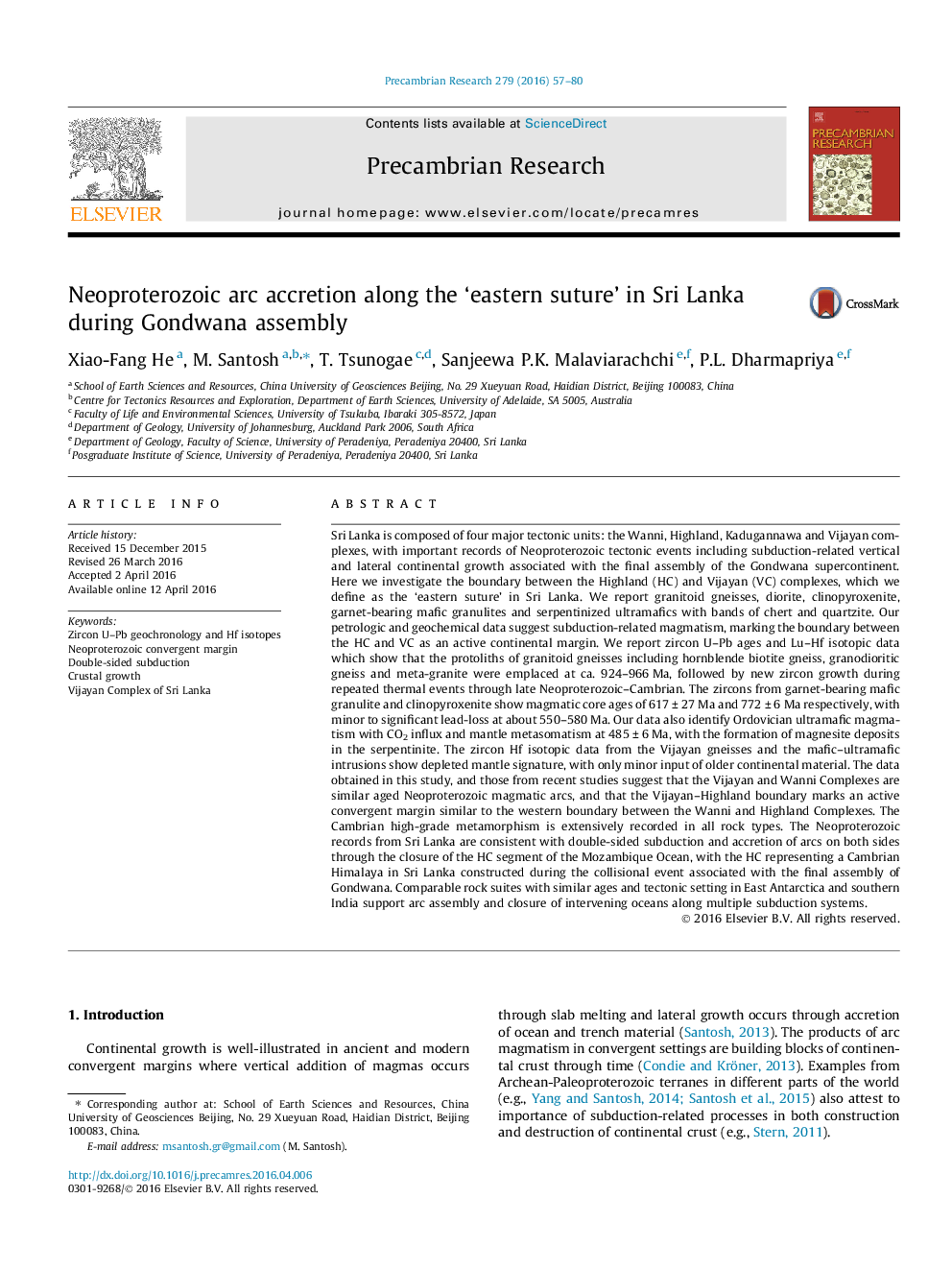 Neoproterozoic arc accretion along the ‘eastern suture’ in Sri Lanka during Gondwana assembly