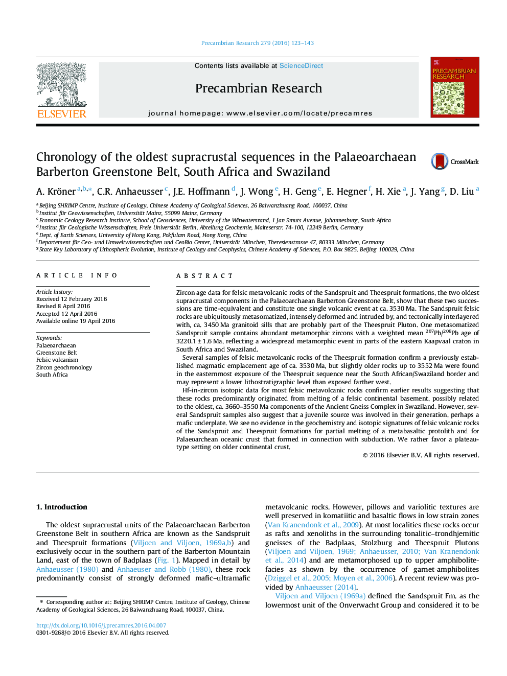 Chronology of the oldest supracrustal sequences in the Palaeoarchaean Barberton Greenstone Belt, South Africa and Swaziland