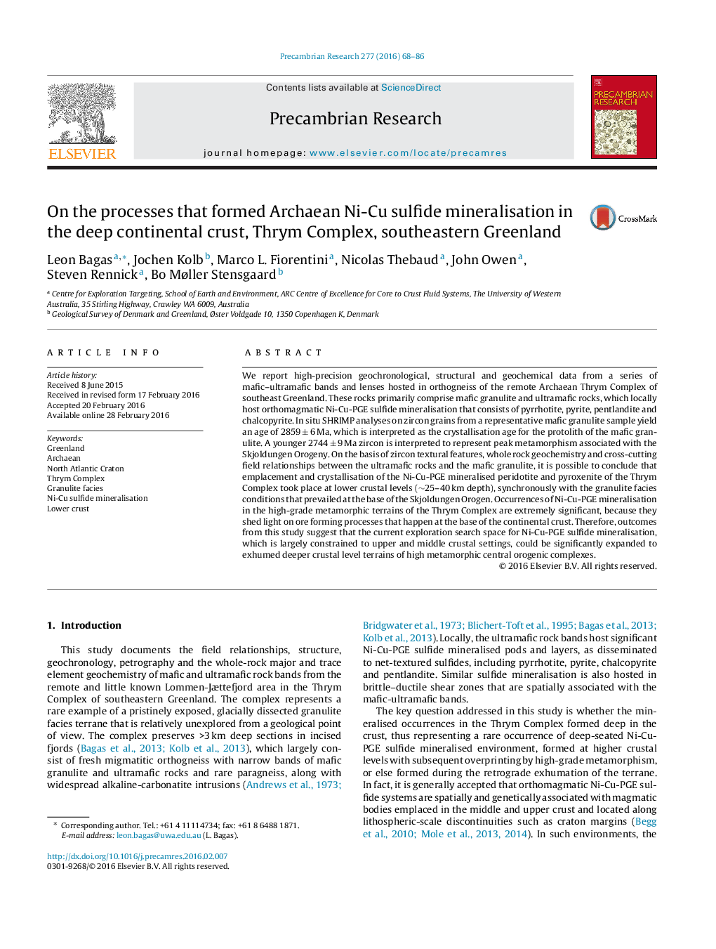 On the processes that formed Archaean Ni-Cu sulfide mineralisation in the deep continental crust, Thrym Complex, southeastern Greenland