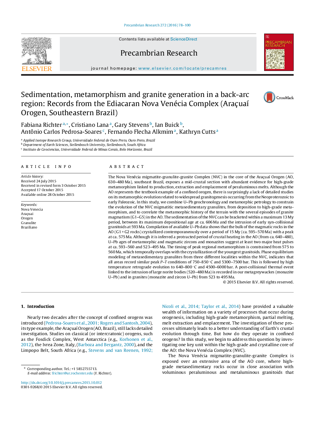 Sedimentation, metamorphism and granite generation in a back-arc region: Records from the Ediacaran Nova Venécia Complex (Araçuaí Orogen, Southeastern Brazil)