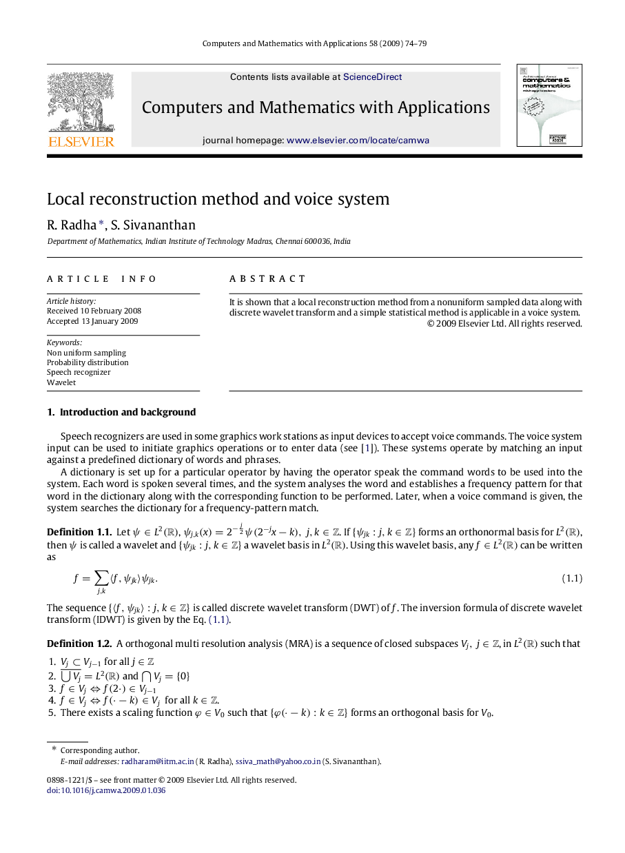 Local reconstruction method and voice system