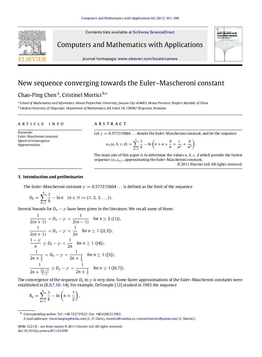 New sequence converging towards the Euler–Mascheroni constant