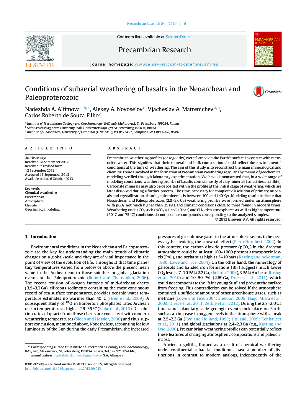 Conditions of subaerial weathering of basalts in the Neoarchean and Paleoproterozoic