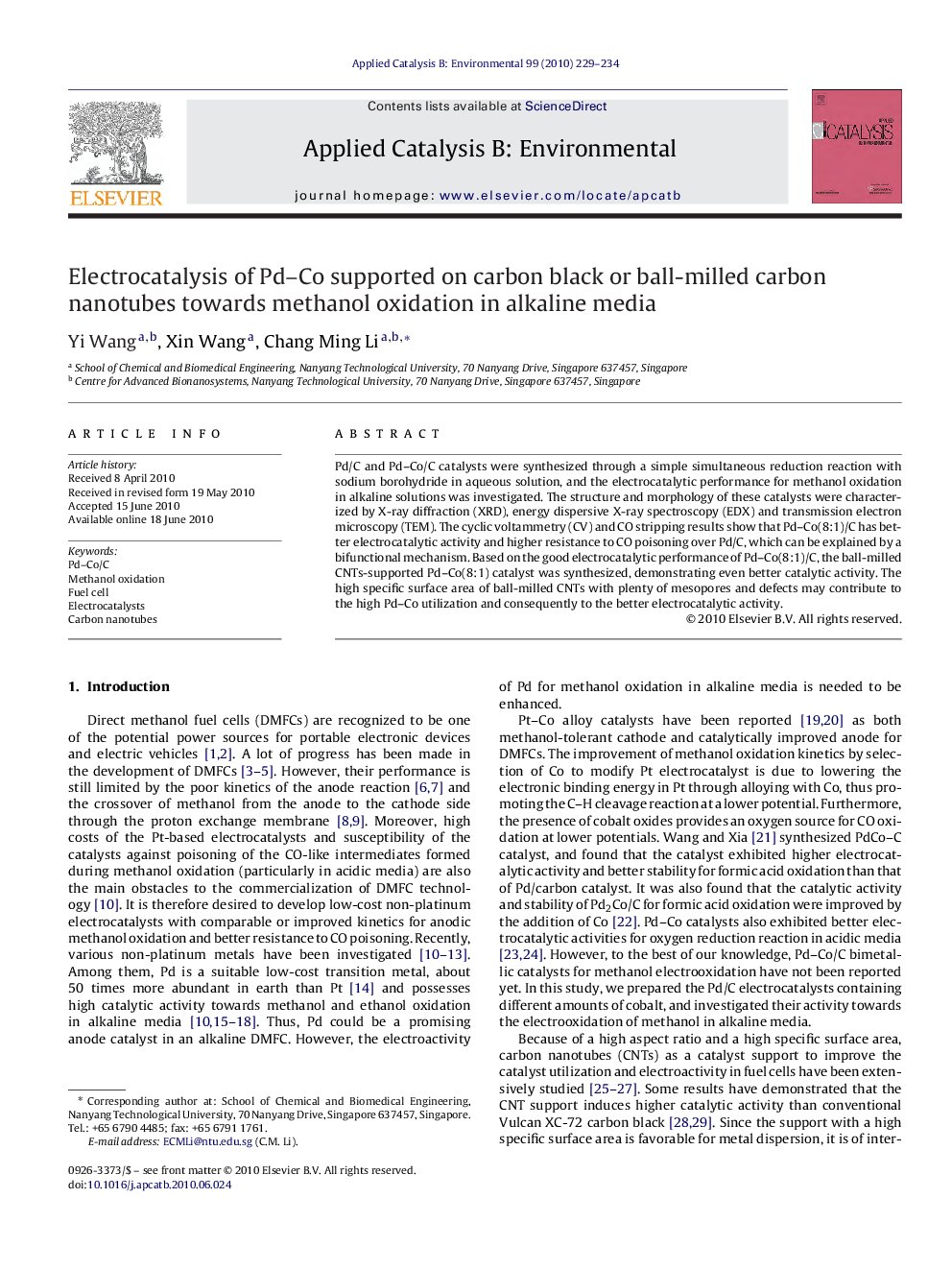 Electrocatalysis of Pd–Co supported on carbon black or ball-milled carbon nanotubes towards methanol oxidation in alkaline media