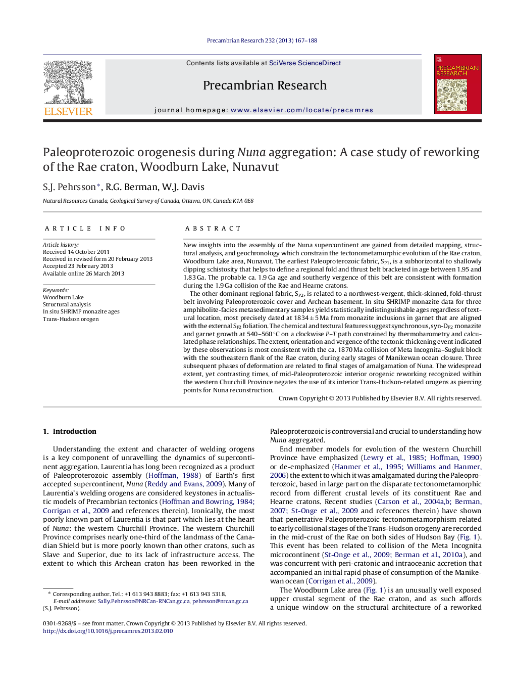 اوروژنز پالئوپروتروزوییک در طی تجمع نونا: یک مطالعه موردی از تجدید ساختار کوه رائه، دریاچه وودبورن، نونووت 