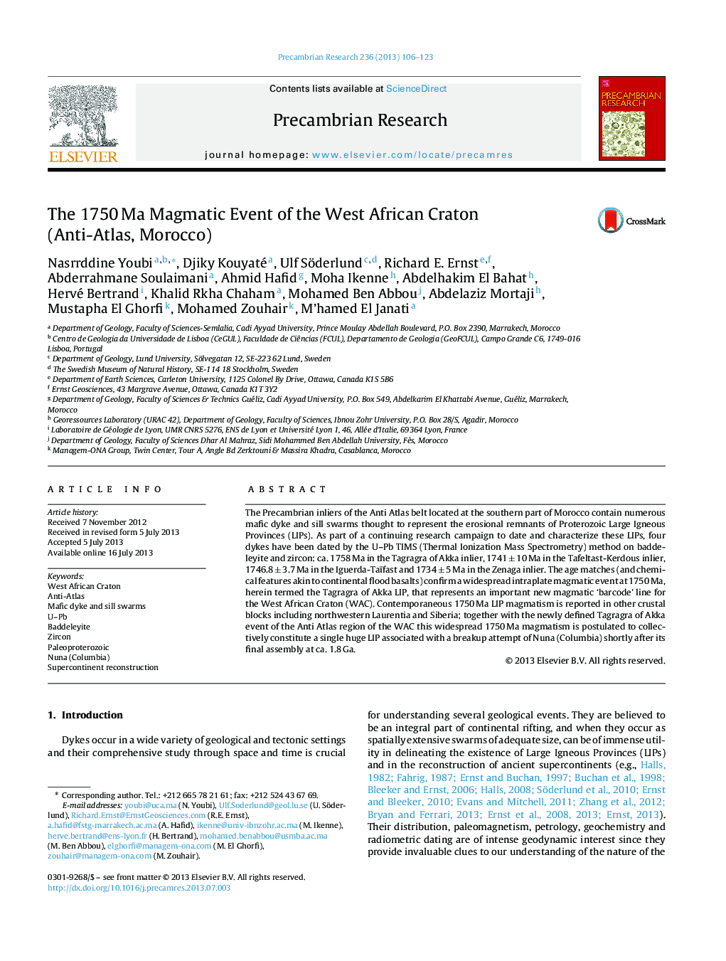 The 1750 Ma Magmatic Event of the West African Craton (Anti-Atlas, Morocco)