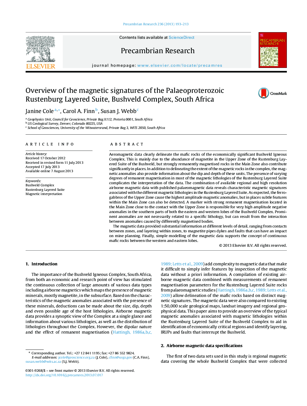 Overview of the magnetic signatures of the Palaeoproterozoic Rustenburg Layered Suite, Bushveld Complex, South Africa