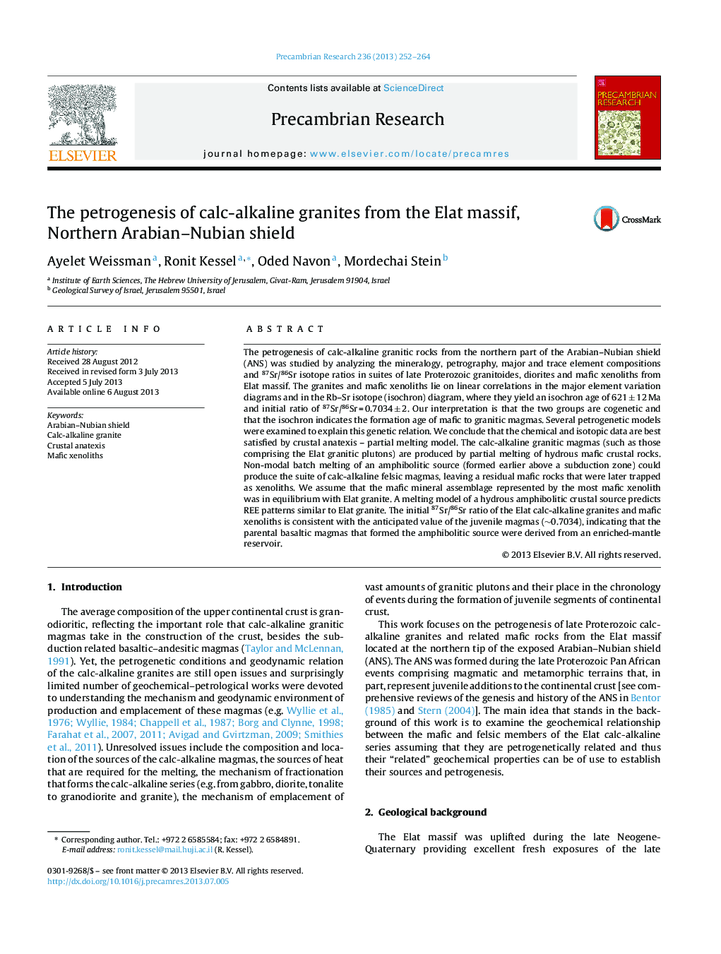 The petrogenesis of calc-alkaline granites from the Elat massif, Northern Arabian–Nubian shield