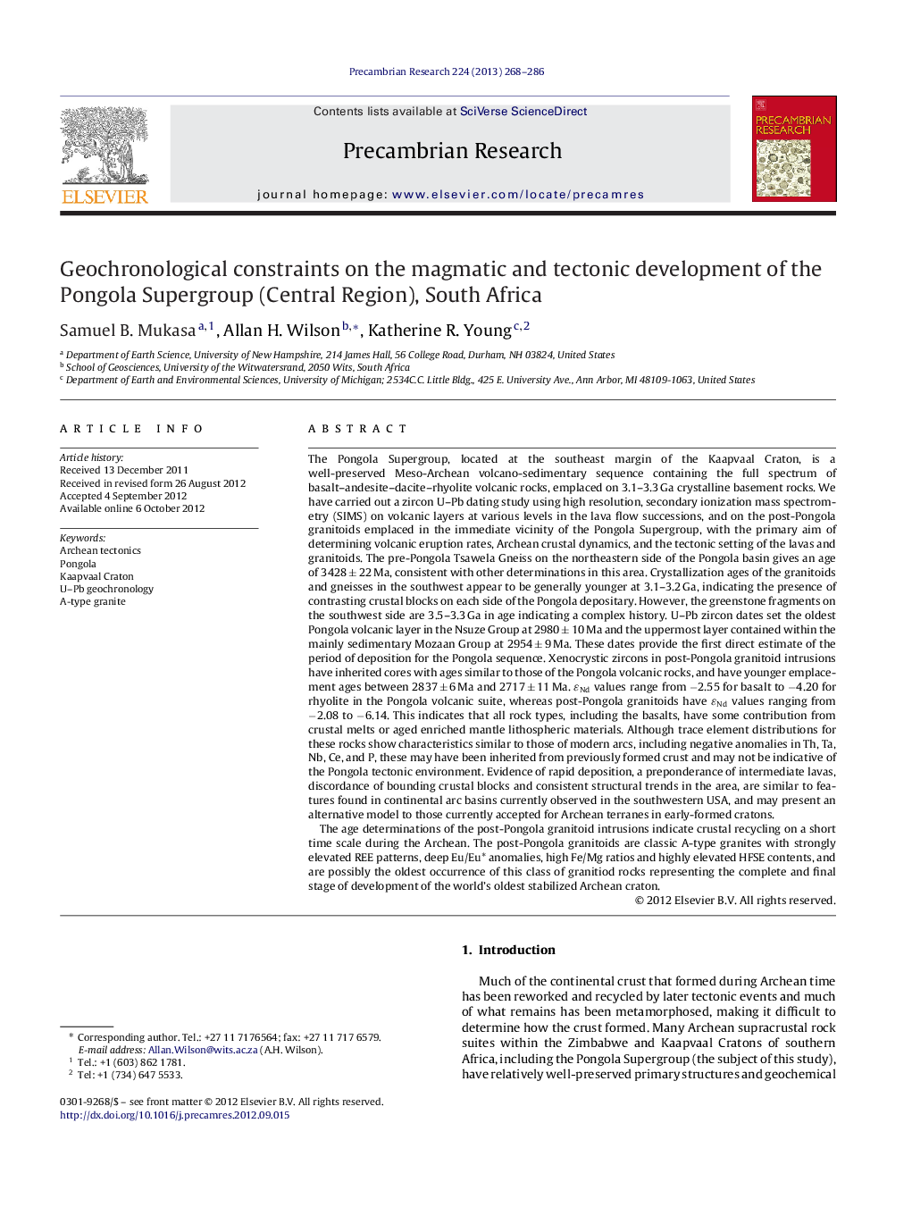 Geochronological constraints on the magmatic and tectonic development of the Pongola Supergroup (Central Region), South Africa