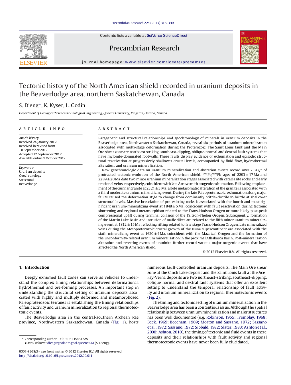 Tectonic history of the North American shield recorded in uranium deposits in the Beaverlodge area, northern Saskatchewan, Canada