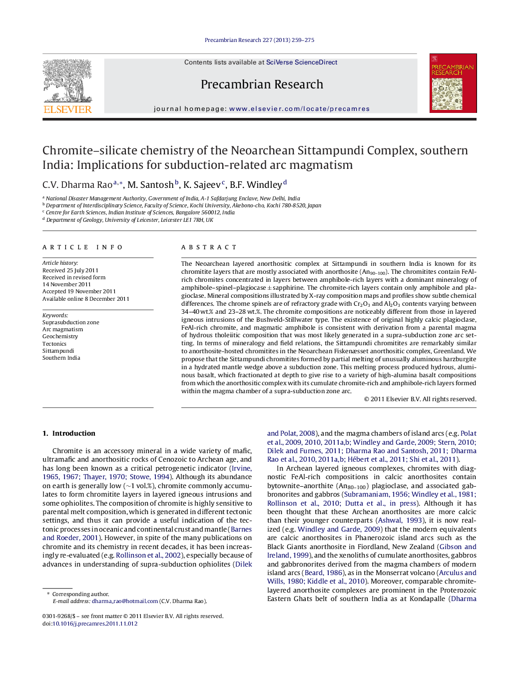 Chromite–silicate chemistry of the Neoarchean Sittampundi Complex, southern India: Implications for subduction-related arc magmatism