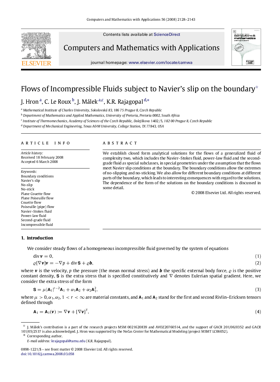 Flows of Incompressible Fluids subject to Navier’s slip on the boundary 