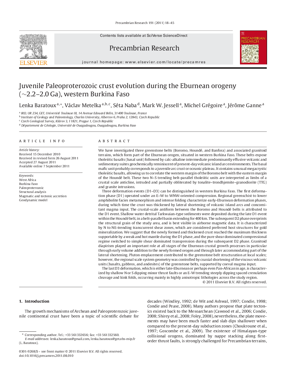 Juvenile Paleoproterozoic crust evolution during the Eburnean orogeny (∼2.2–2.0 Ga), western Burkina Faso