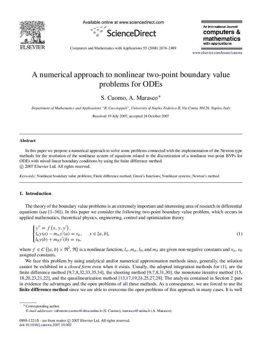 A numerical approach to nonlinear two-point boundary value problems for ODEs