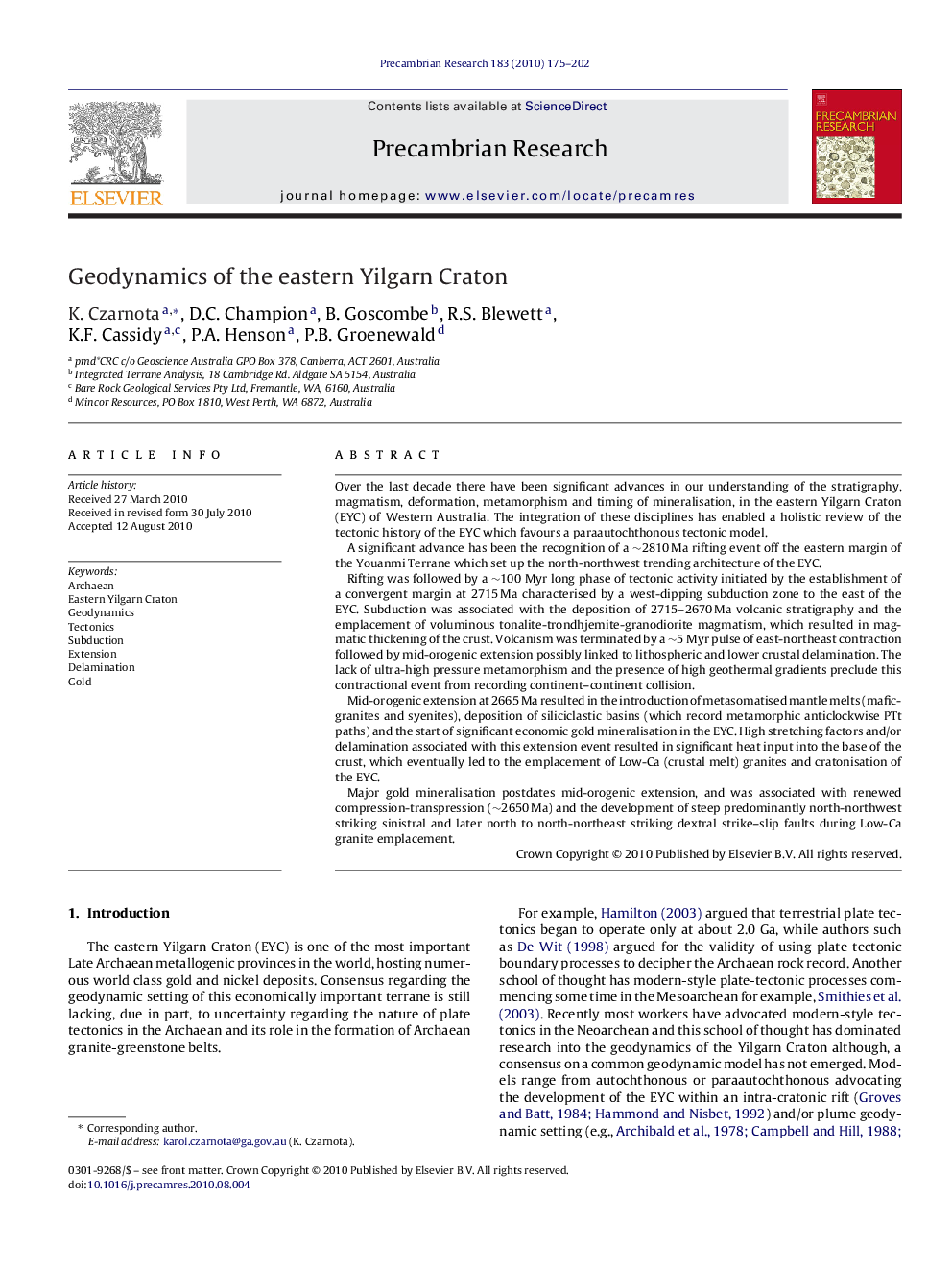 عکس صفحه اول مقاله: Geodynamics of the eastern Yilgarn Craton Geodynamics of the eastern Yilgarn Craton