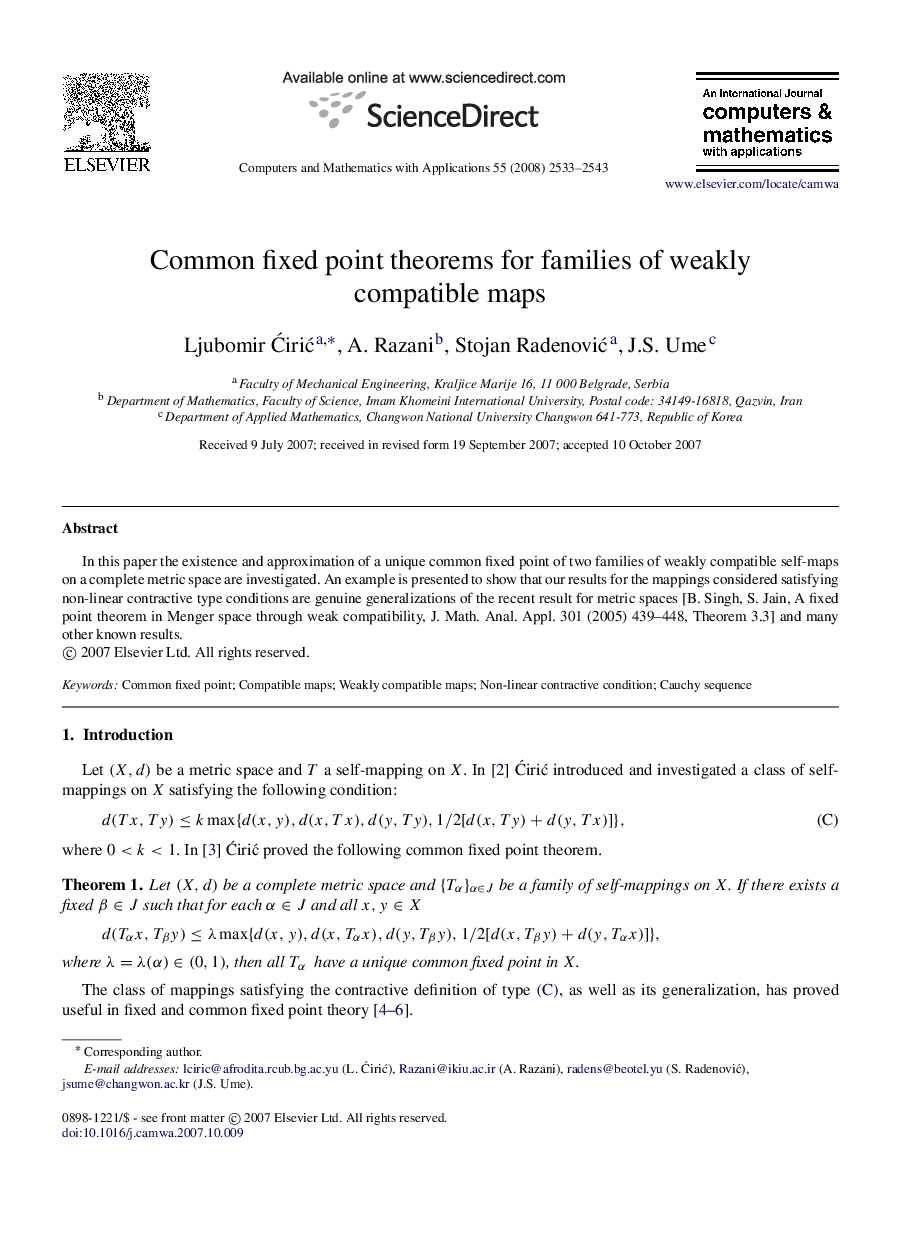 Common fixed point theorems for families of weakly compatible maps