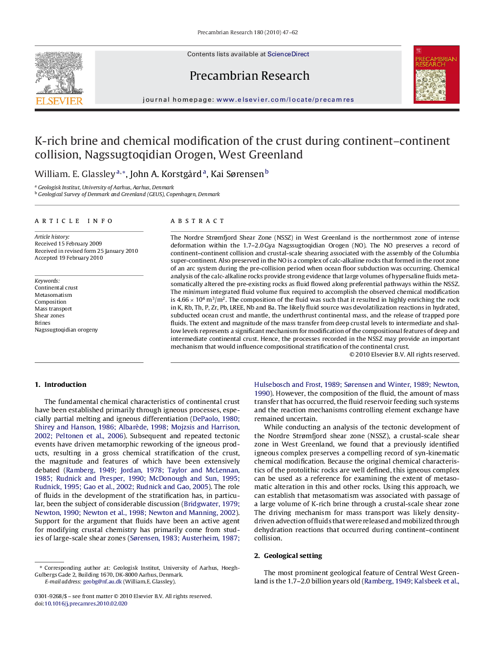 K-rich brine and chemical modification of the crust during continent–continent collision, Nagssugtoqidian Orogen, West Greenland