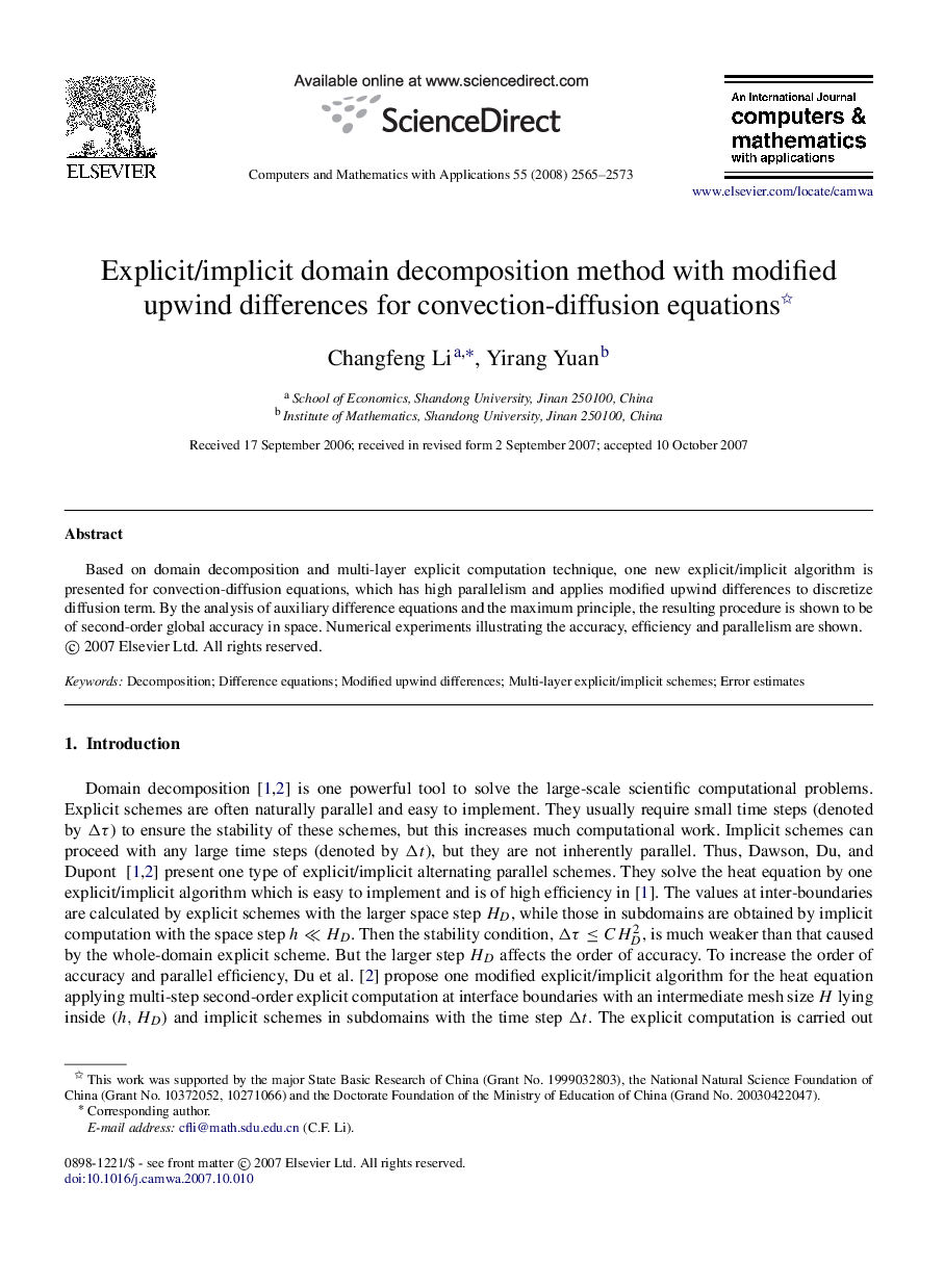 Explicit/implicit domain decomposition method with modified upwind differences for convection-diffusion equations 