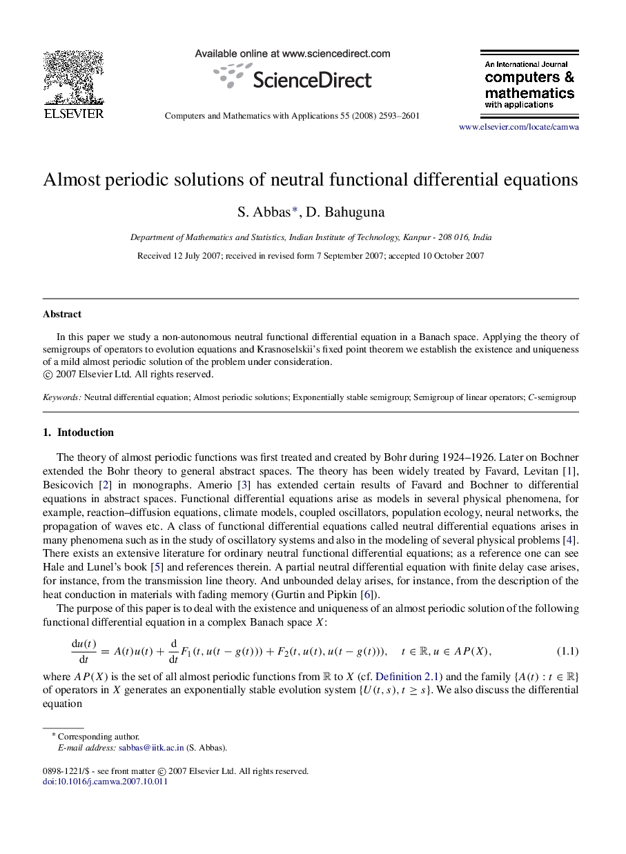 Almost periodic solutions of neutral functional differential equations