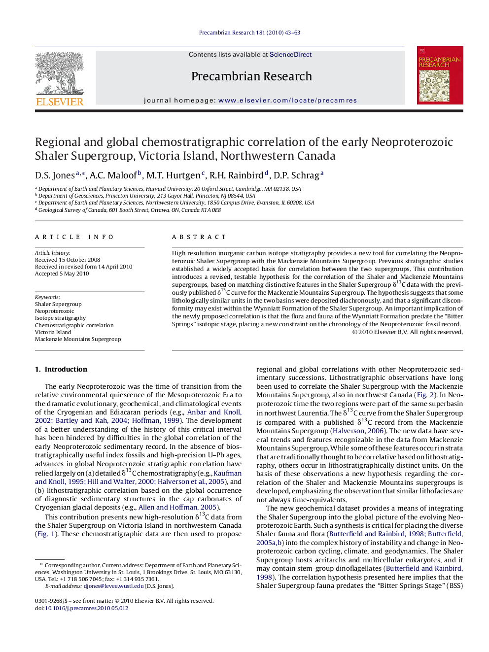 Regional and global chemostratigraphic correlation of the early Neoproterozoic Shaler Supergroup, Victoria Island, Northwestern Canada