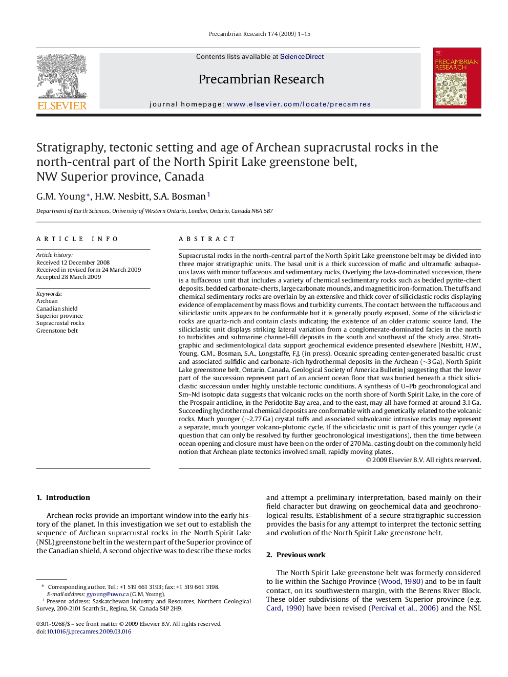 Stratigraphy, tectonic setting and age of Archean supracrustal rocks in the north-central part of the North Spirit Lake greenstone belt, NW Superior province, Canada