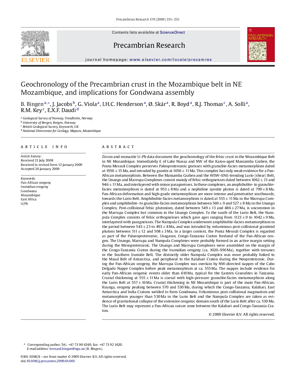 Geochronology of the Precambrian crust in the Mozambique belt in NE Mozambique, and implications for Gondwana assembly