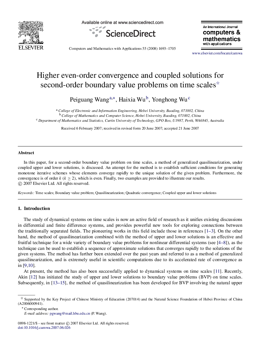 Higher even-order convergence and coupled solutions for second-order boundary value problems on time scales 