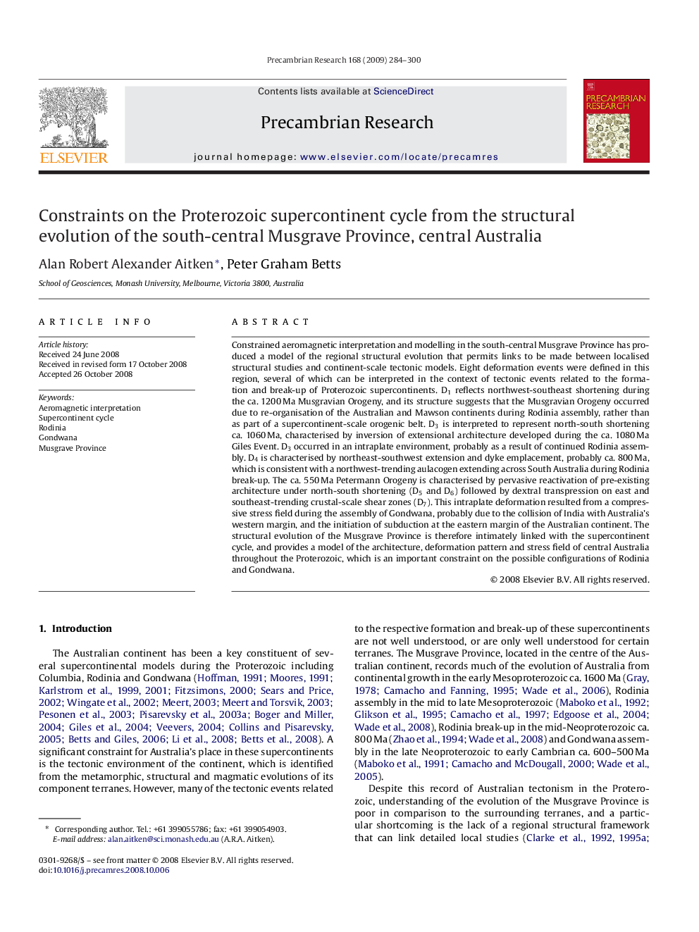 Constraints on the Proterozoic supercontinent cycle from the structural evolution of the south-central Musgrave Province, central Australia