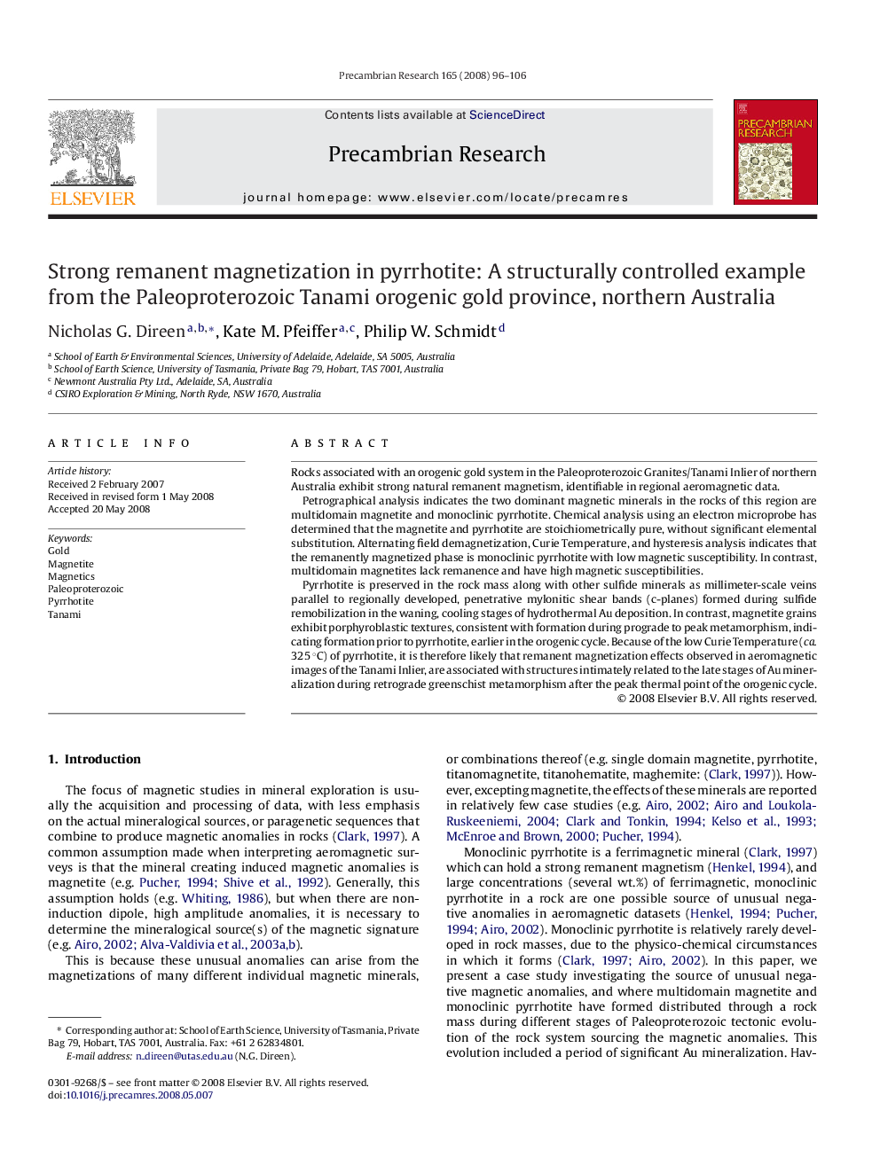 Strong remanent magnetization in pyrrhotite: A structurally controlled example from the Paleoproterozoic Tanami orogenic gold province, northern Australia